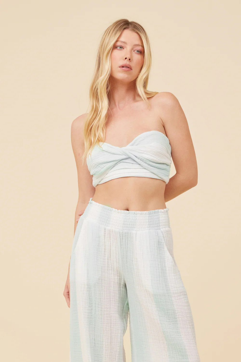 Mint & White Cabana Stripe Gauze Bandeau Crop Top | Vintage Havana