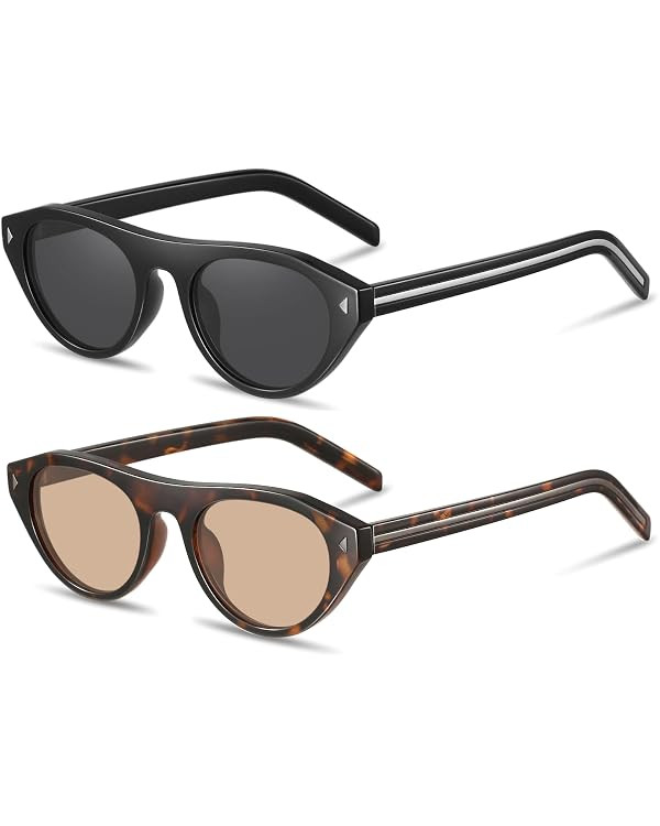 Retro Oval Sunglasses for Women Men Trendy Small Cateye Narrow Round Shades UV Protection | Amazon (US)