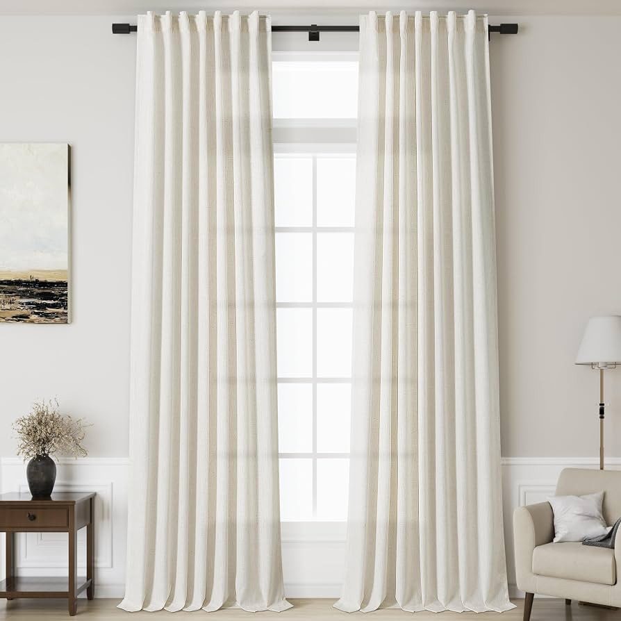 Nanspring 144 Inch Long Curtains 2 Panels for Living Room Back Tab Neutral Farmhouse Extra Long D... | Amazon (US)