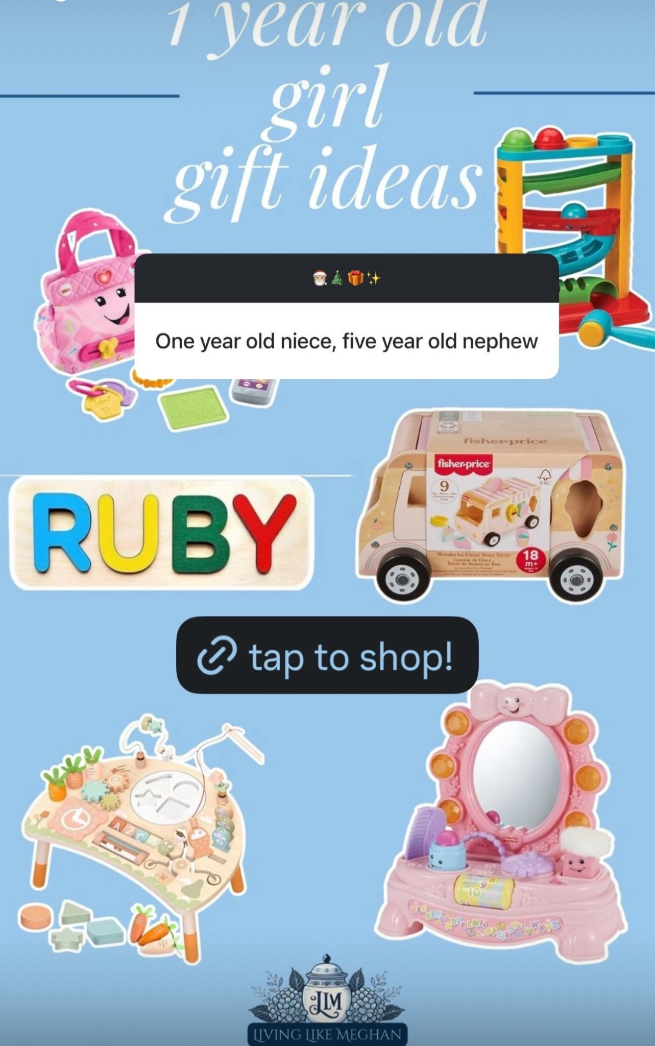 Sweet, simple ideas for the little one-year-olds on your list — playful, colorful, and things they’ll actually use right now. 

Tap to explore the picks! 🎁✨

• baby gift ideas • one year old toys • developmental toys • toddler gifts • holiday toy ideas


#LTKGiftGuide #LTKBaby #LTKKids