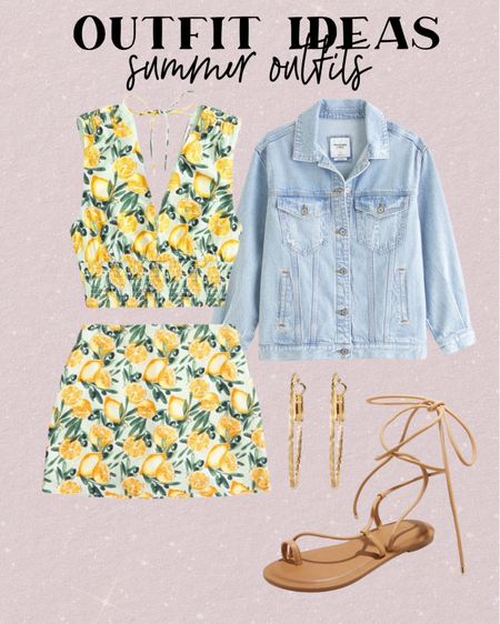 Summer vacation outfit ideas lemon print set lace up sandals  

#LTKfindsunder100 #LTKsalealert