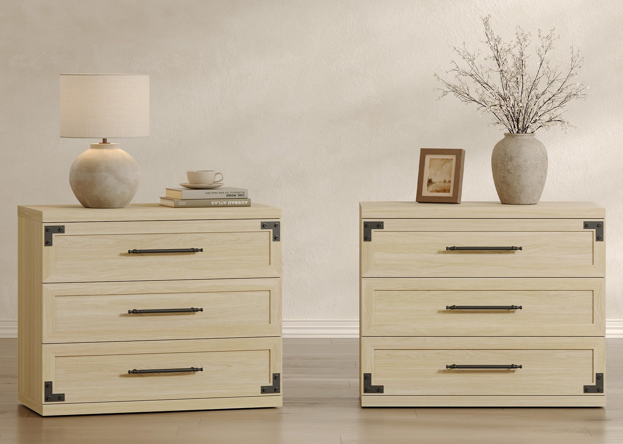 SICOTAS Large Nightstands Set of 2-31 Inch Wide Night Stand Set of 2 with 3 Drawer, Oversized Nig... | Amazon (US)