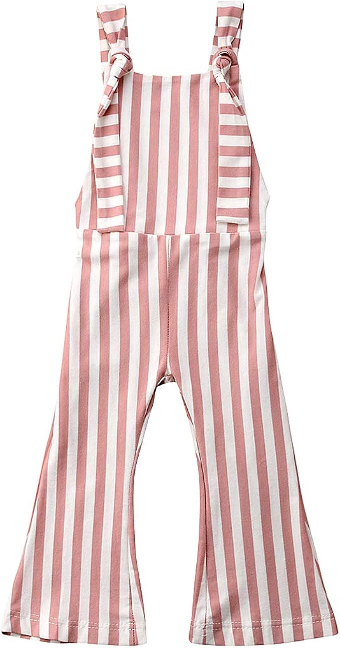 ZAXARRA Toddler Kids Baby Girl Stripes Bell-Bottom Jumpsuit Romper Overalls Pants Outfits | Amazon (US)