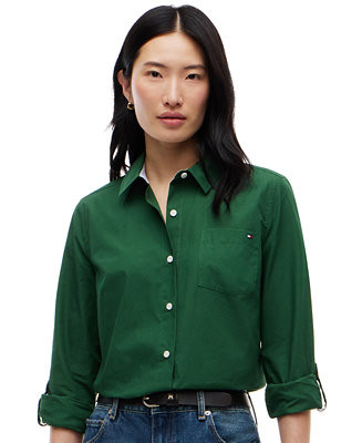 Women's Classic Poplin Roll-Tab Long-Sleeve Shirt | Macy's