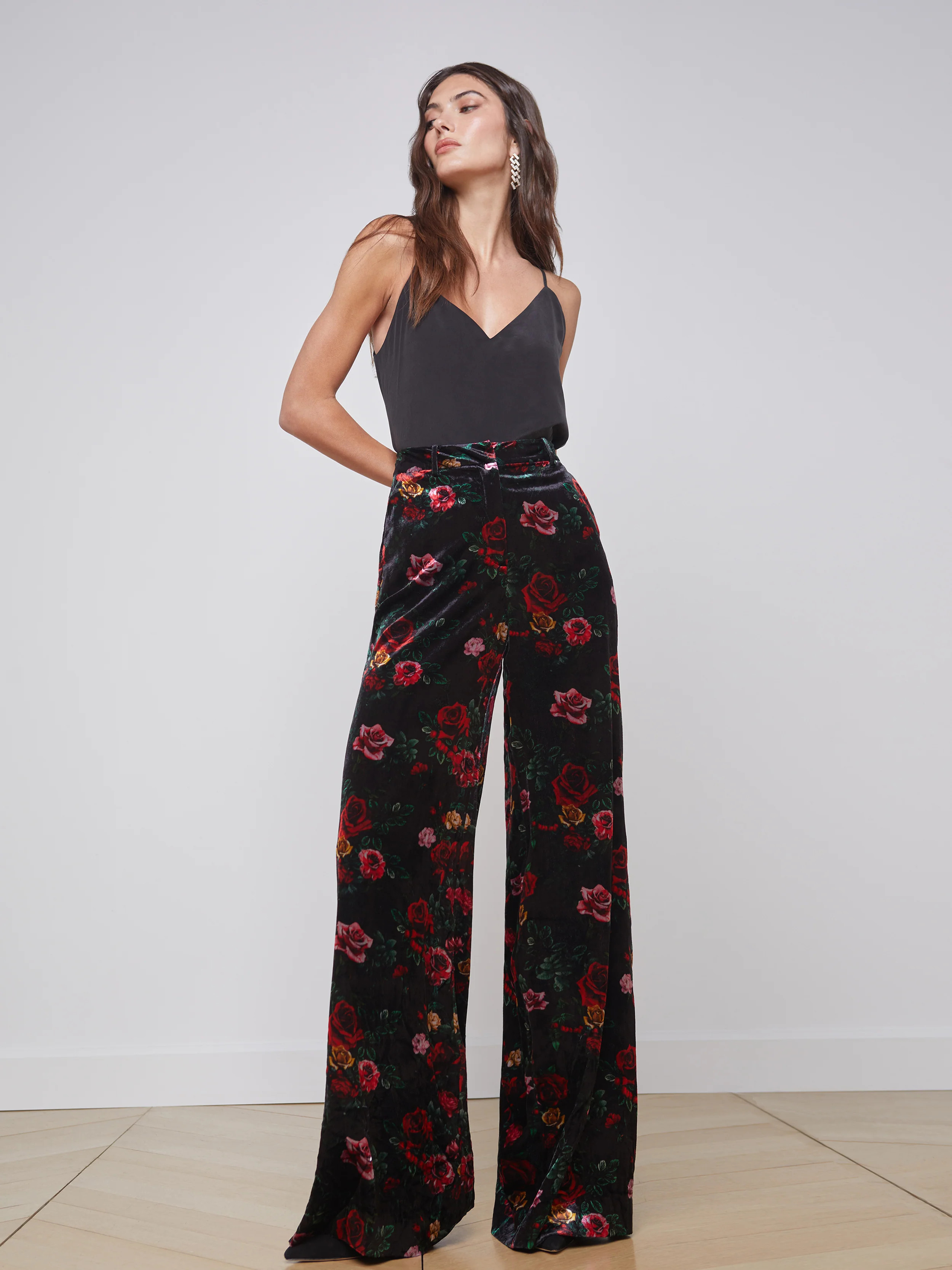 L'AGENCE Pilar Pant in Black Multi Vintage Rose | L'Agence
