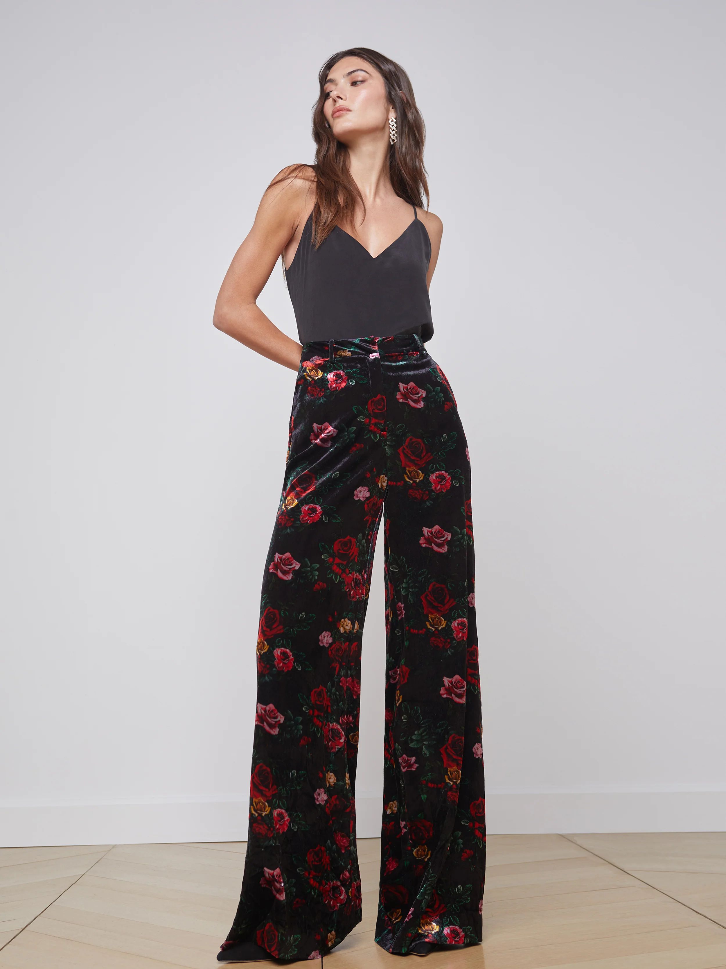 L'AGENCE Pilar Pant in Black Multi Vintage Rose | L'Agence