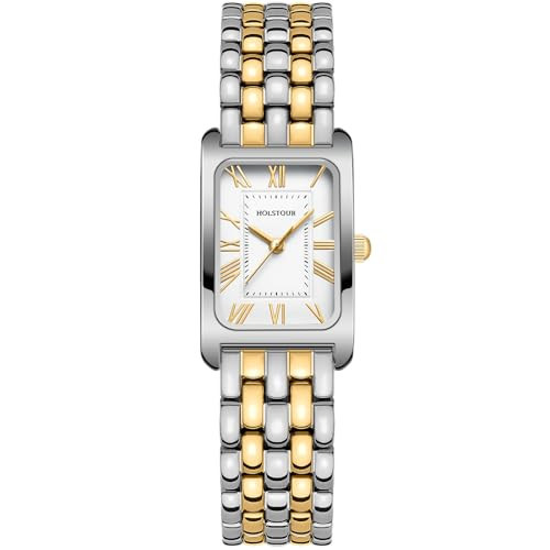 HOLSTOUR Watches for Women Vintage Bracelet White Roman Dial Rectangular Case Gold Silver Watch Waterproof with Tools | Amazon (US)