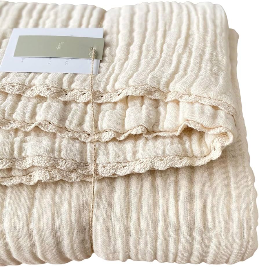 Cream Muslin Baby Blanket for Girls | 9 Layer Organic Lace Muslin Baby Girl Blanket | Gender Neut... | Amazon (US)