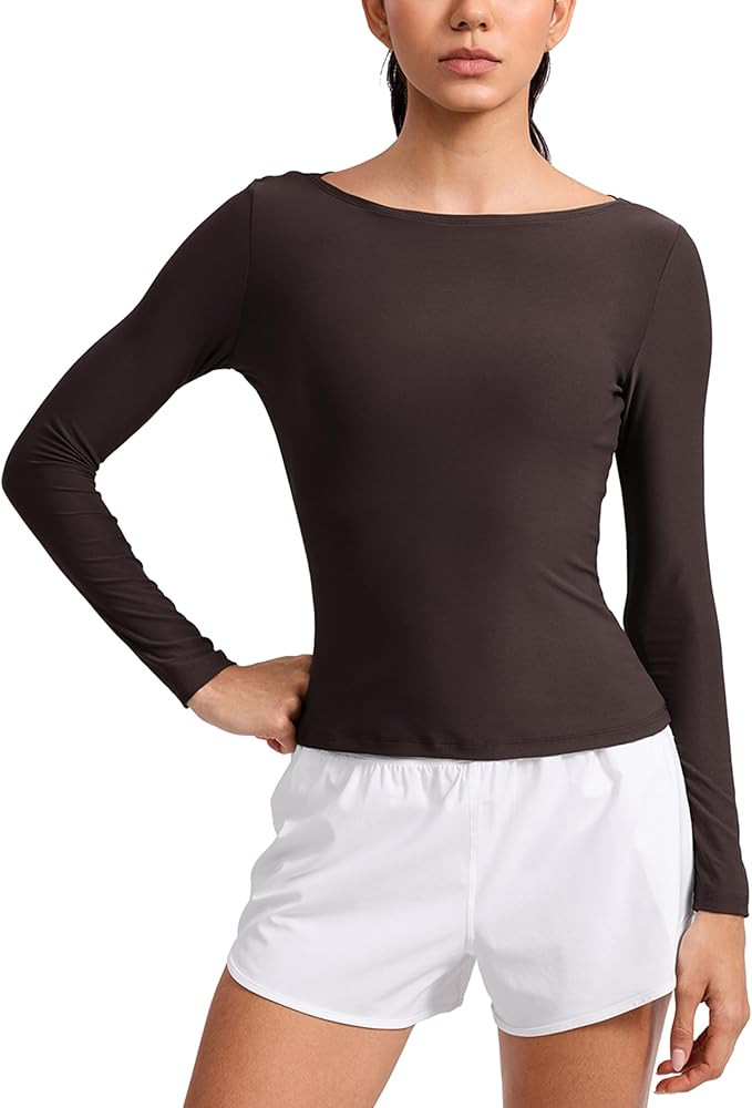 CRZ YOAG Cloudweight Boat Neck Shirts for Women - Workout Athletic Gym Casual Long Sleeve Tops So... | Amazon (US)