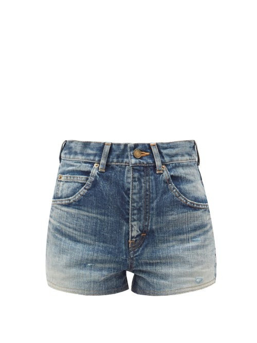 Saint Laurent - High-rise Acid-wash Denim Shorts - Womens - Denim | Matches (US)