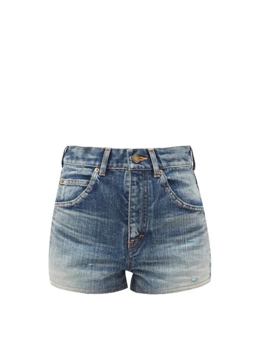 Saint Laurent - High-rise Acid-wash Denim Shorts - Womens - Denim | Matches (US)