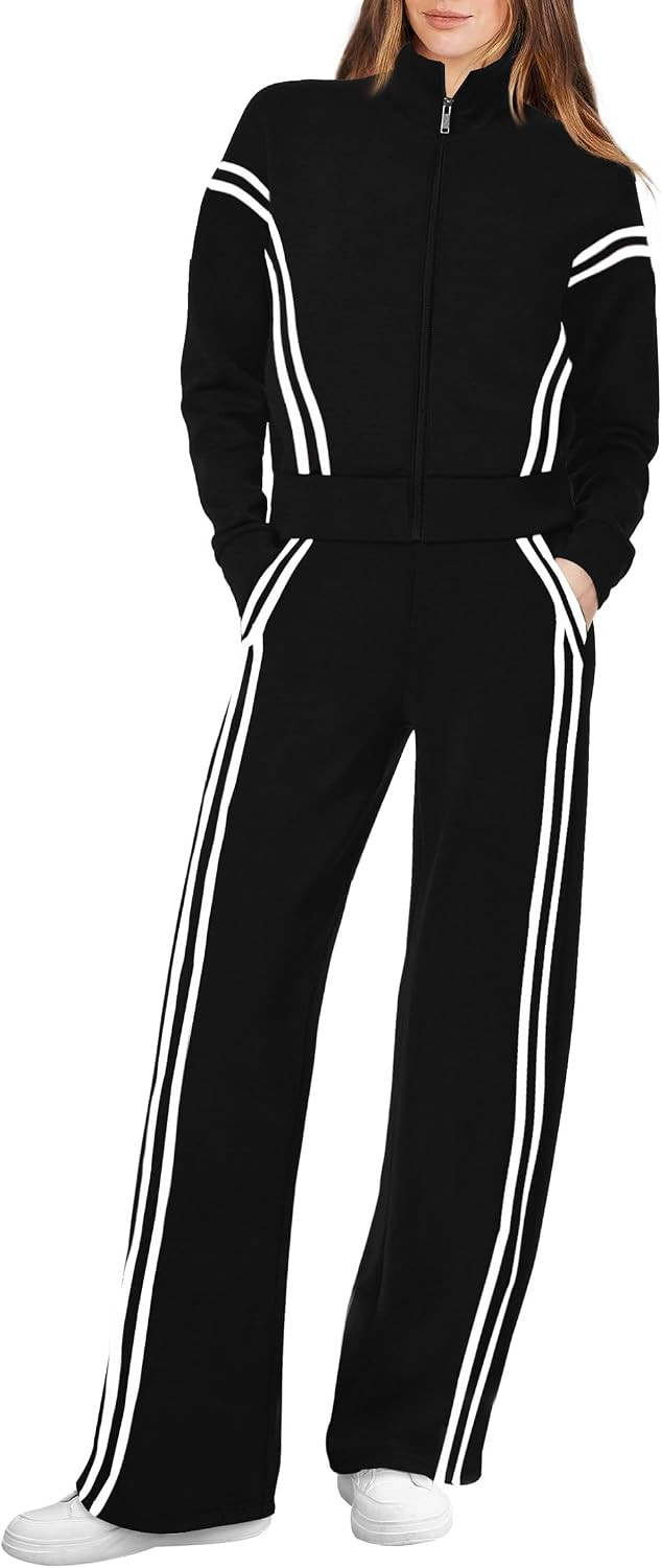 XIEERDUO Lounge Sets for Women 2025 Sweatsuit 2 Piece Outfits Sweatshirt Wide Leg Sweatpant Tracksuit Matching Set | Amazon (US)