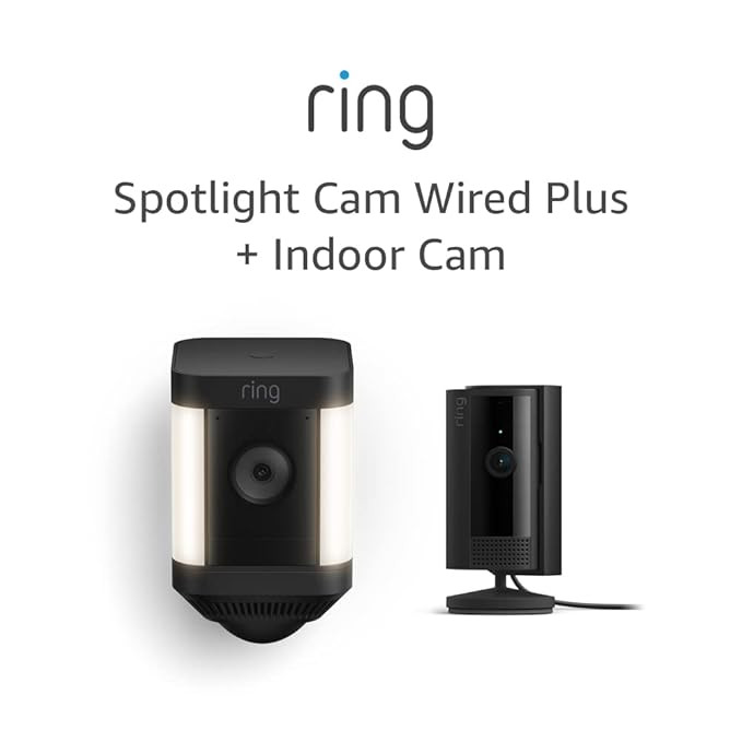 Ring Spotlight Cam Plus Battery, Black with All-new Ring Indoor Cam, Black | Amazon (US)
