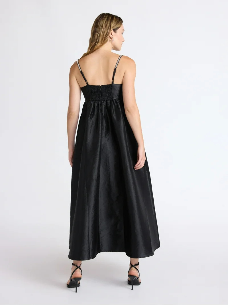 Scoop Women’s and Women’s Plus Taffeta Maxi Dress with Embellished Straps, Sizes XS-4X | Walmart (US)
