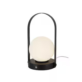 Alsy 9.8 in. Black Contemporary Rechargeable 3CCT Integrated LED Globe Lamp with Handle 24382-000... | The Home Depot