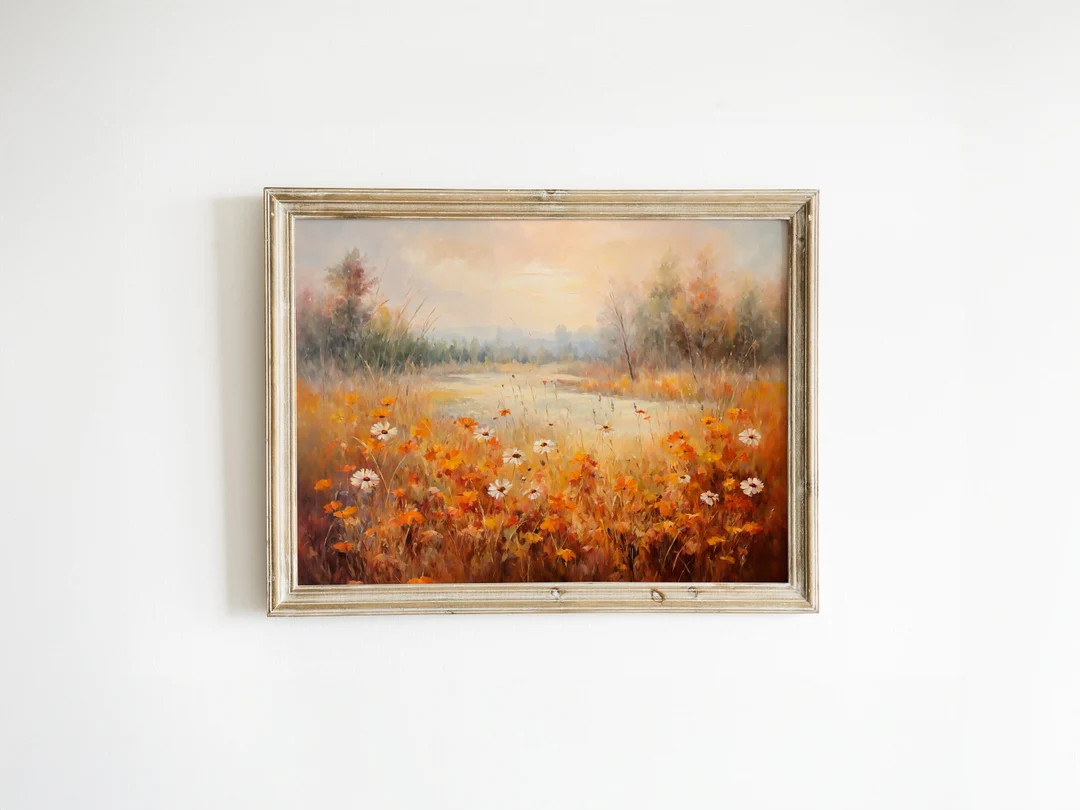 Fall Wildflower Lake Landscape Print | Rustic Autumn Decor Wall Art | Home Moody Oil Painting | H... | Etsy (US)