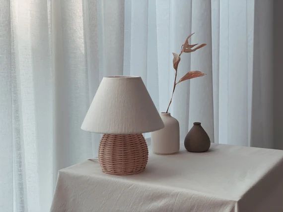 Rattan Lamp, Woven Light Shade, Wicker Table Lamp, Wicker Lamp, Handmade Rattan Decor, Hand Woven... | Etsy (US)