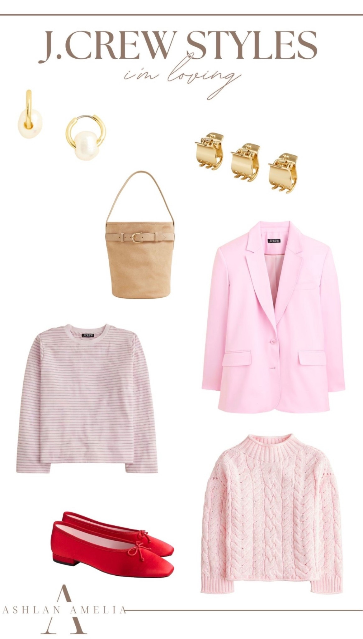 pink blazer, pink sweater, gold claw clips, gold earrings, nude handbag, red ballet flats, chic outfit, spring outfit 

#LTKgrwm #LTKSeasonal #LTKootd
