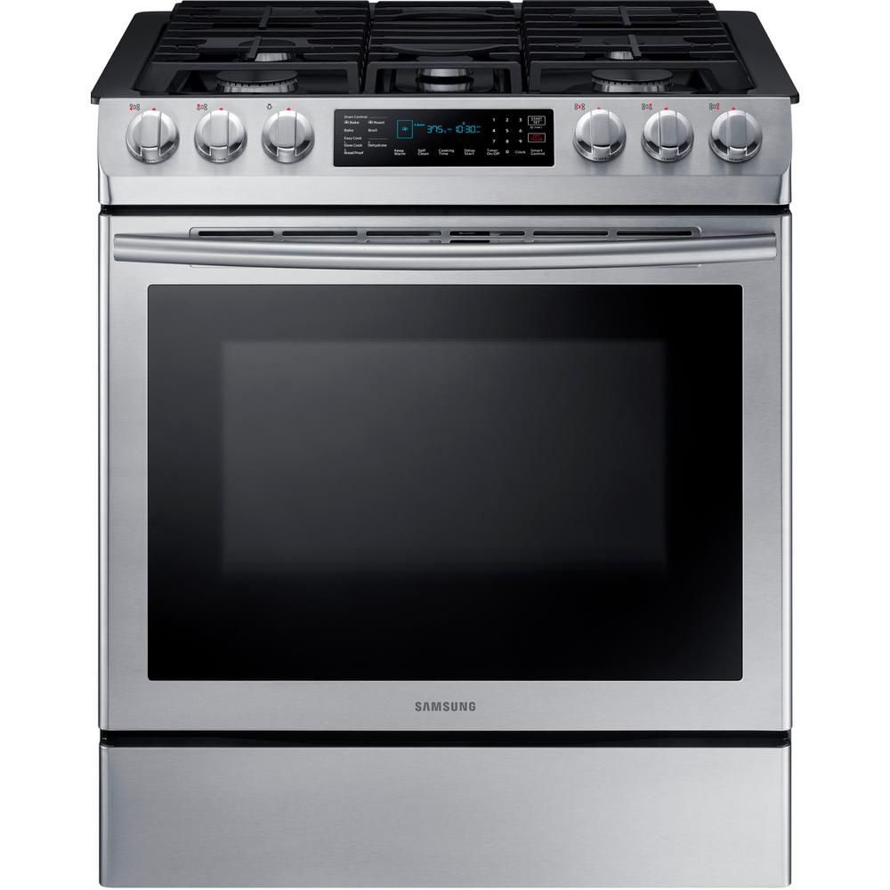 Samsung 30 in. 5.8 cu. ft. Single Oven Gas Slide-In Range with Self-Cleaning and Fan Convection Oven | The Home Depot