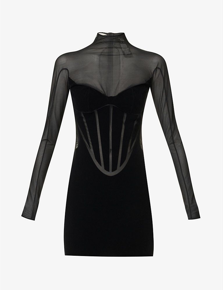 Wolford x Mugler Flock high-neck stretch-woven mini dress | Selfridges