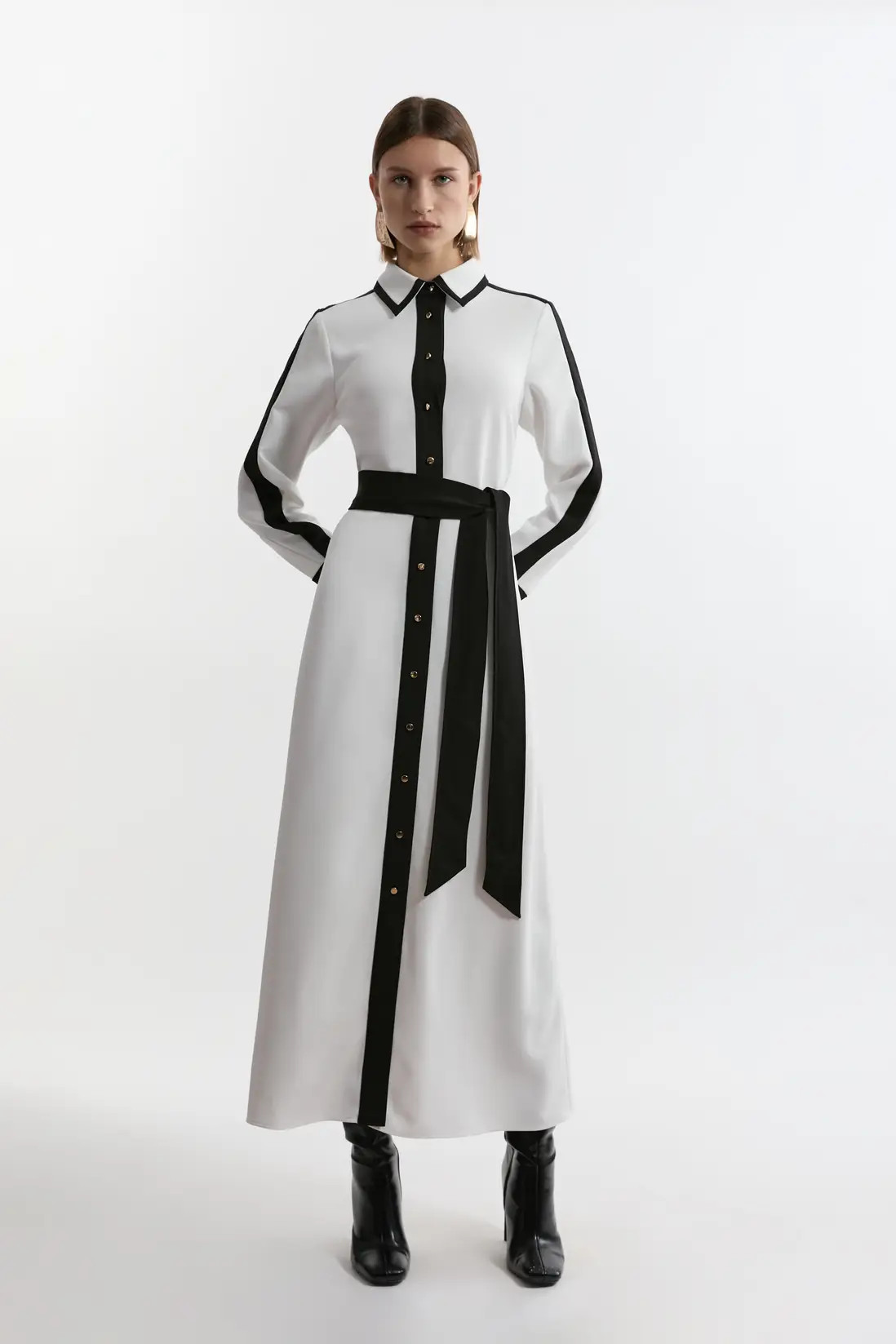 Forever Colour Block Twill Woven Belted Midi Shirt Dress | Karen Millen