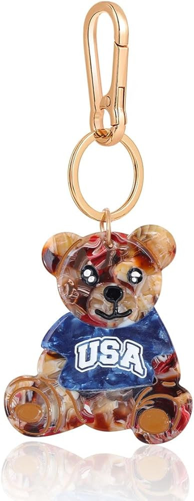 Bear Keychain with USA Blue T-Shirt - Cute Acetate Bag Charm for Backpack Purse Zipper Pull | Amazon (US)