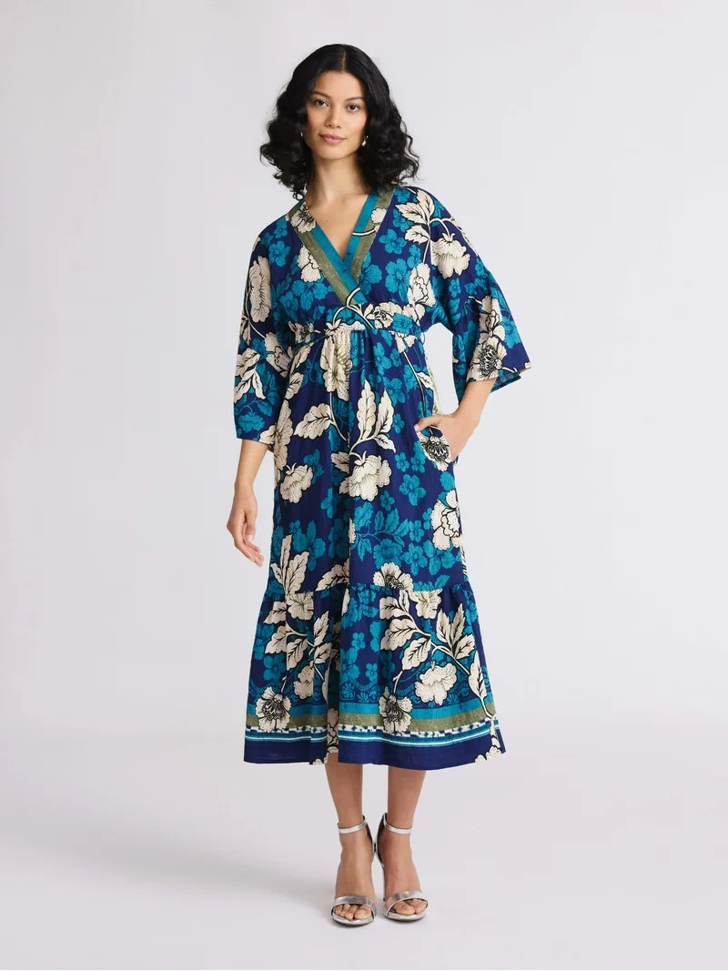 Sofia by Sofia Vergara Women's Tie Back Dress with Wide Sleeves, Mid Calf Length, Sizes XS-4X | Walmart (US)