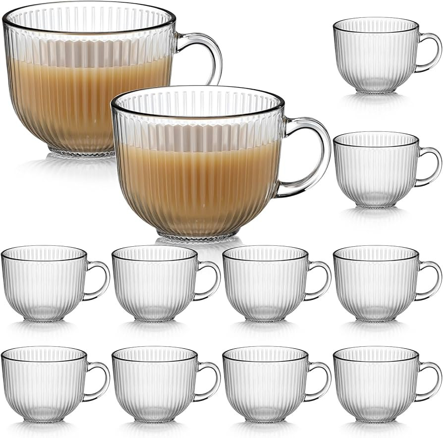 12 Pack Glass Coffee Mugs with Handles, 12 Ounces Glass Breakfast Mugs Bulk, Clear Tea Cups for H... | Amazon (US)
