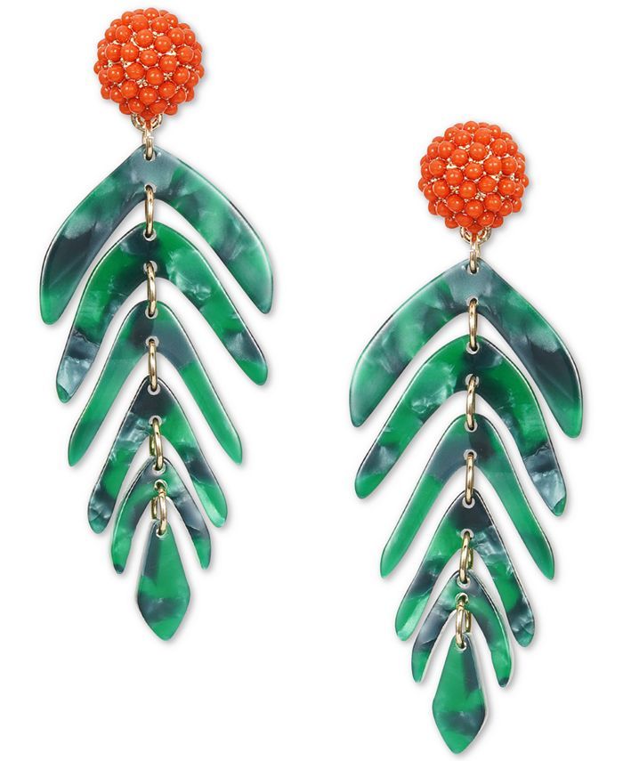 Gold-Tone Beaded Cluster & Shaky Palm Leaf Statement Earrings, Created for Macy's | Macys (US)