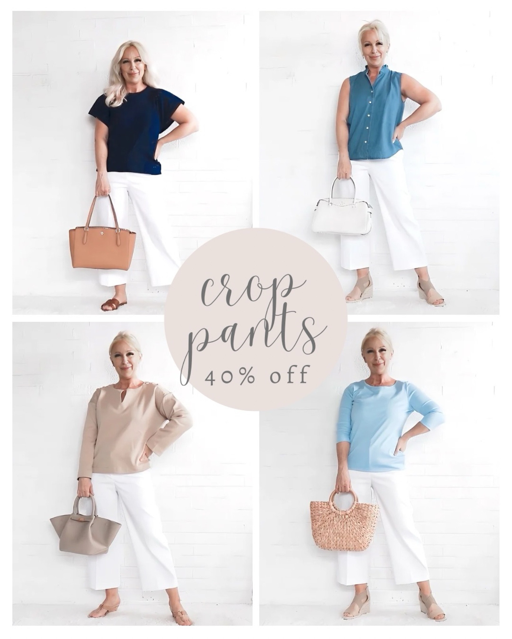 High waist white crop pants are 40% off this weekend - here are 4 easy outfits to create with them.

#LTKstyletip #LTKover40 #LTKsalealert