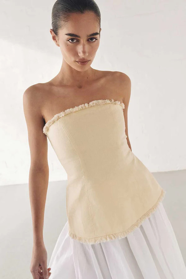 ZAHARA LEMON LINEN FRINGED TOP | DISSH