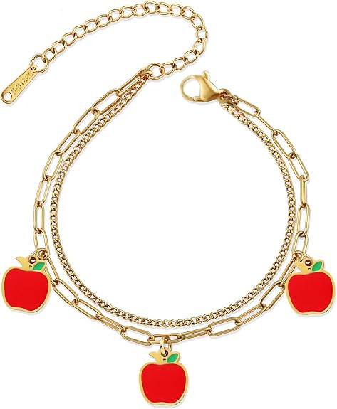 Fruit Charm Bracelets for Women, 18K Gold Plated with Adjustable Layered Link for Women Dainty Je... | Amazon (US)