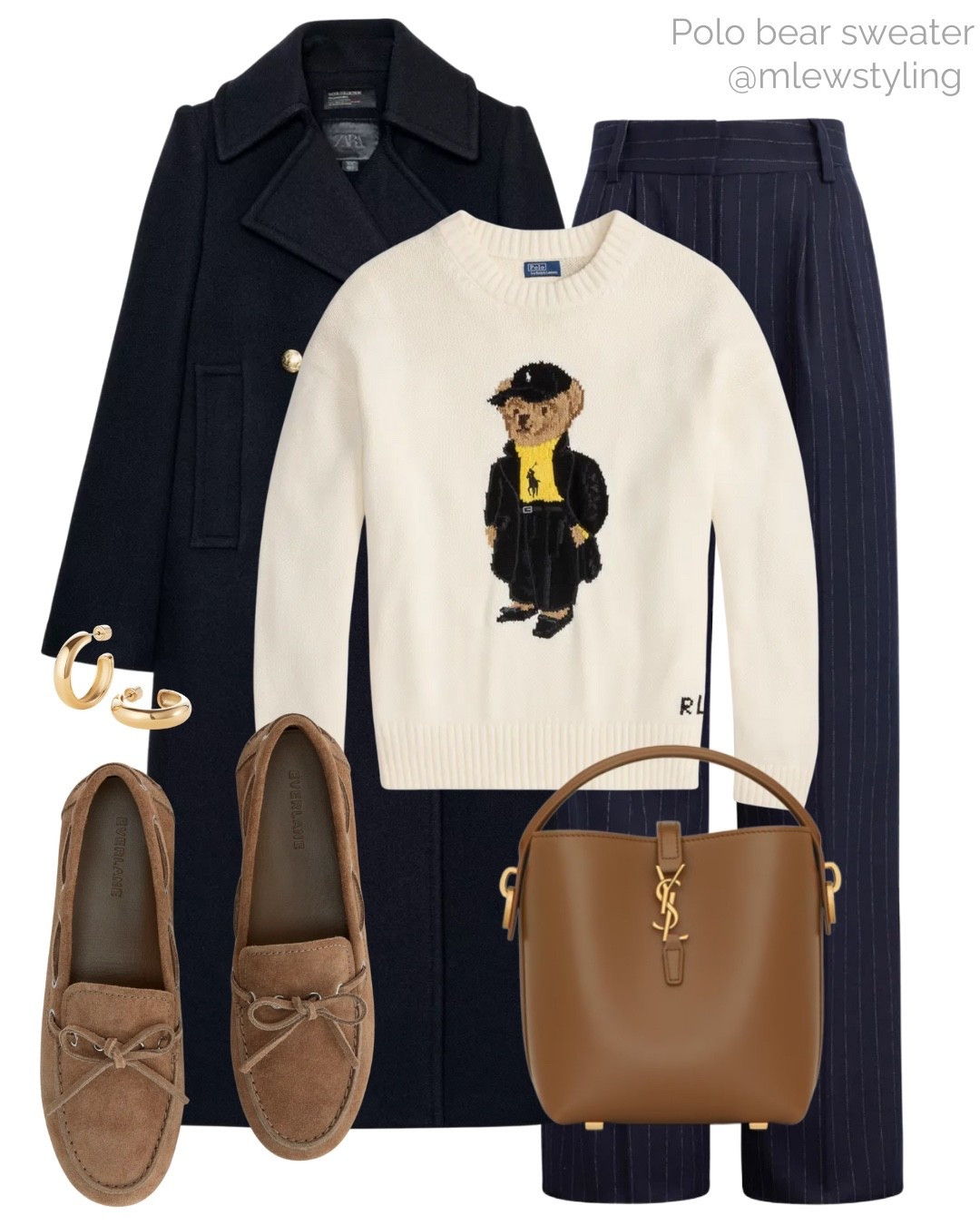 Preppy fall outfit with a polo bear sweater 🐻

Tags: Ralph Lauren knit, navy blue wool coat, tailored pants, leather ysl bag, suede moccasins, gold hoop earrings, everlane loafers, work outfit, casual workwear, winter look, holiday wear 

#LTKHoliday #LTKootd #LTKWorkwear