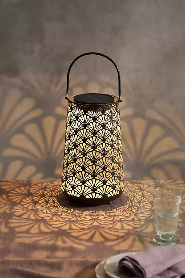 Perforated Foliage Solar Lantern, Brown | Anthropologie (US)