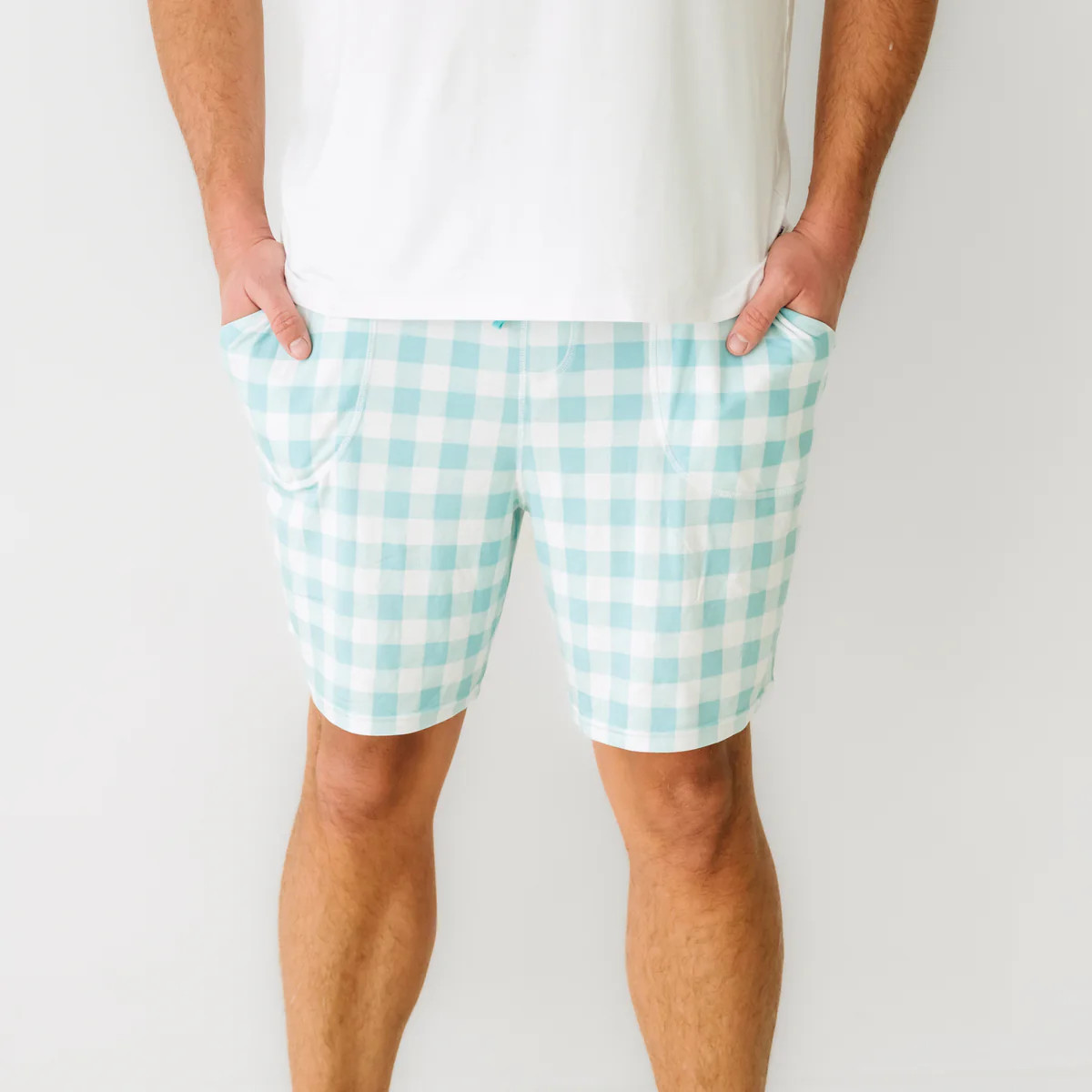 Aqua Gingham Men's Pajama Shorts | Little Sleepies