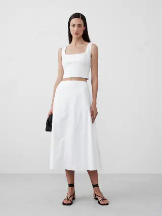 Linen-Blend Seamed Midi Skirt | Banana Republic Factory