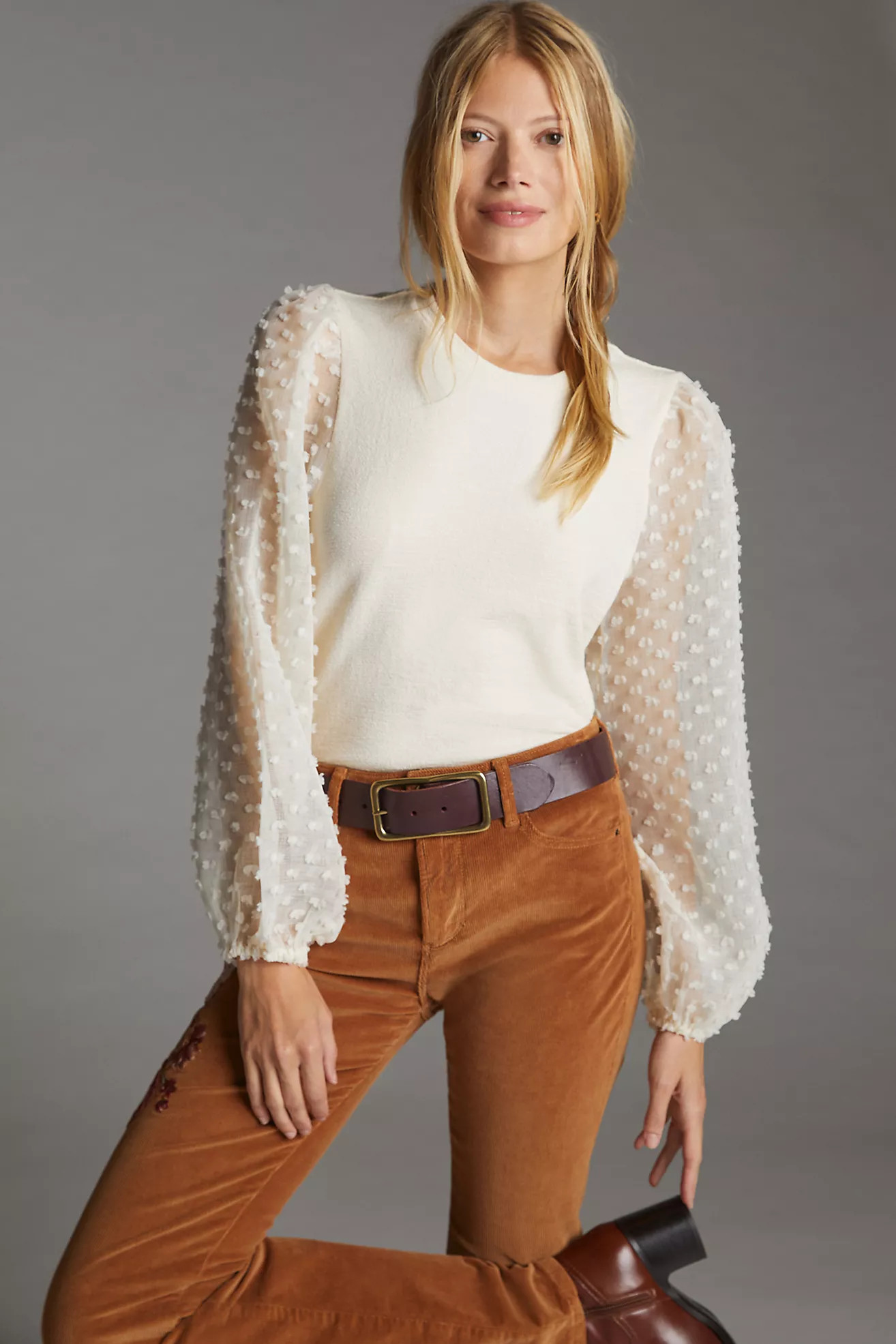Maeve Textured-Sleeve Top | Anthropologie (US)