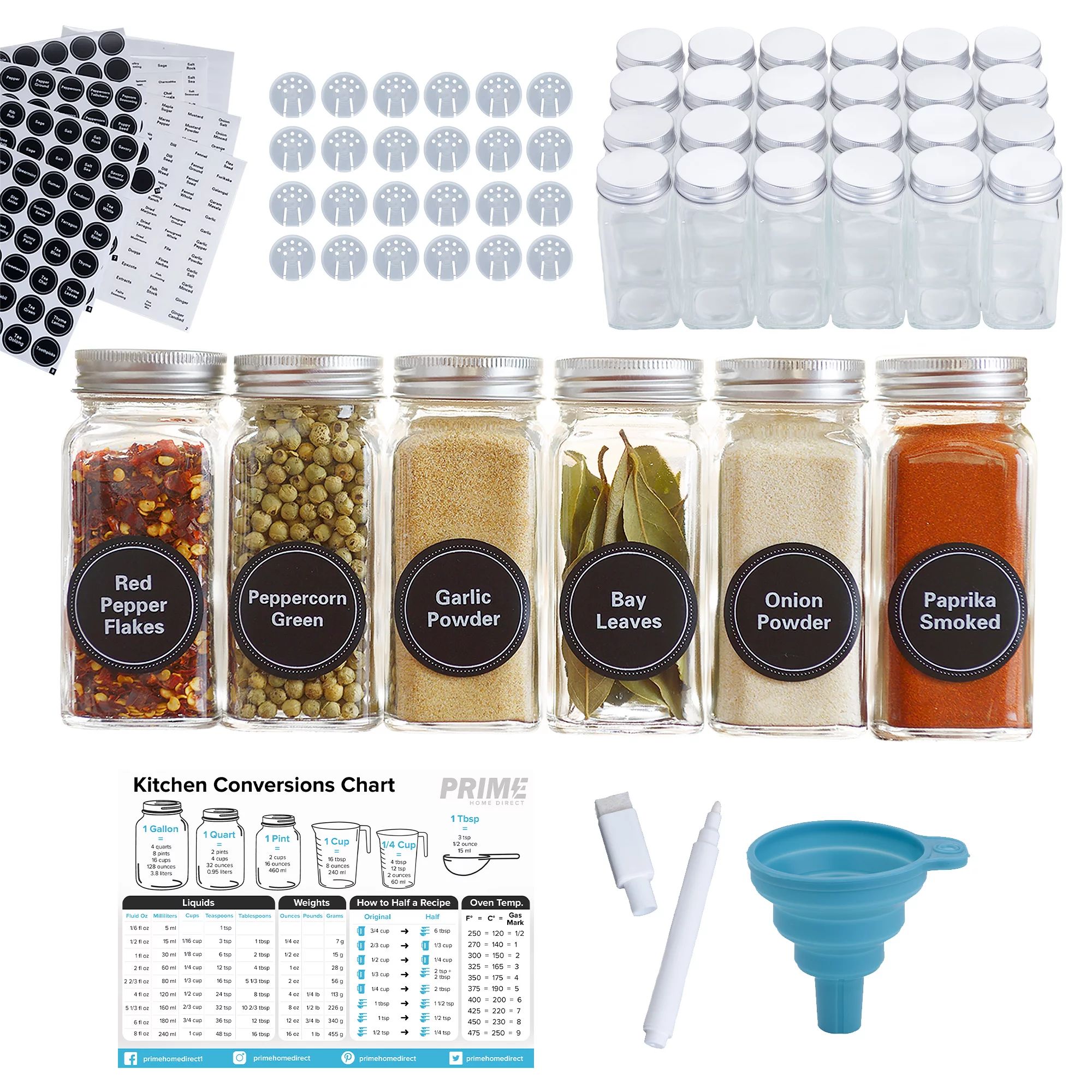 Empty Glass Spice Jars Set - 24 Glass Jars with Lids and Accessories- Spice Organizer set - 4 oz ... | Walmart (US)