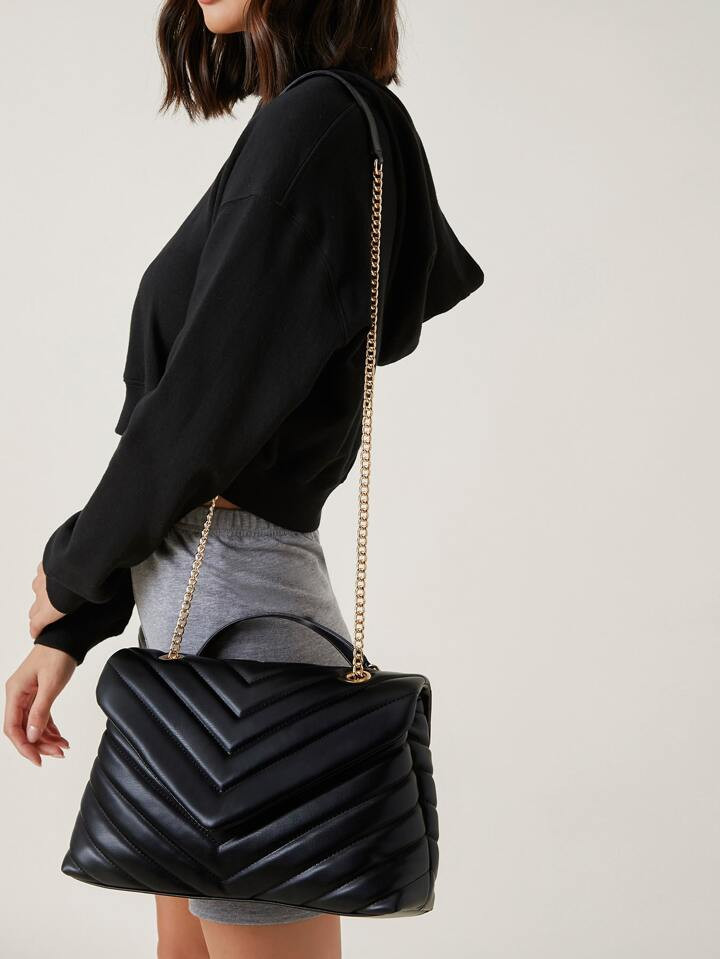 SHEIN BIZwear Chevron Graphic Flap Shoulder Bag | SHEIN