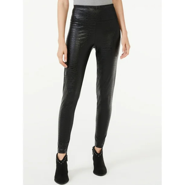 Scoop Women's Faux Leather Embossed Croc Leggings - Walmart.com | Walmart (US)