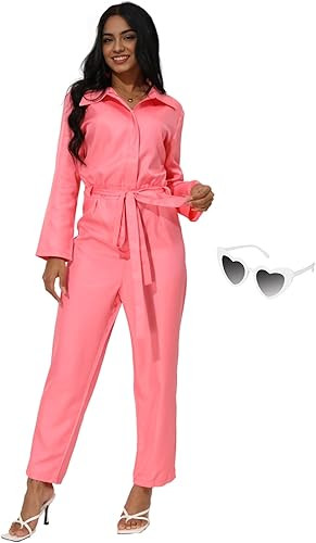 DANGCOS Pink Jumpsuit 70s 80s Outfits for Women Costume Margot Robbie Movie 2023 Pink Cosplay Cos... | Amazon (US)