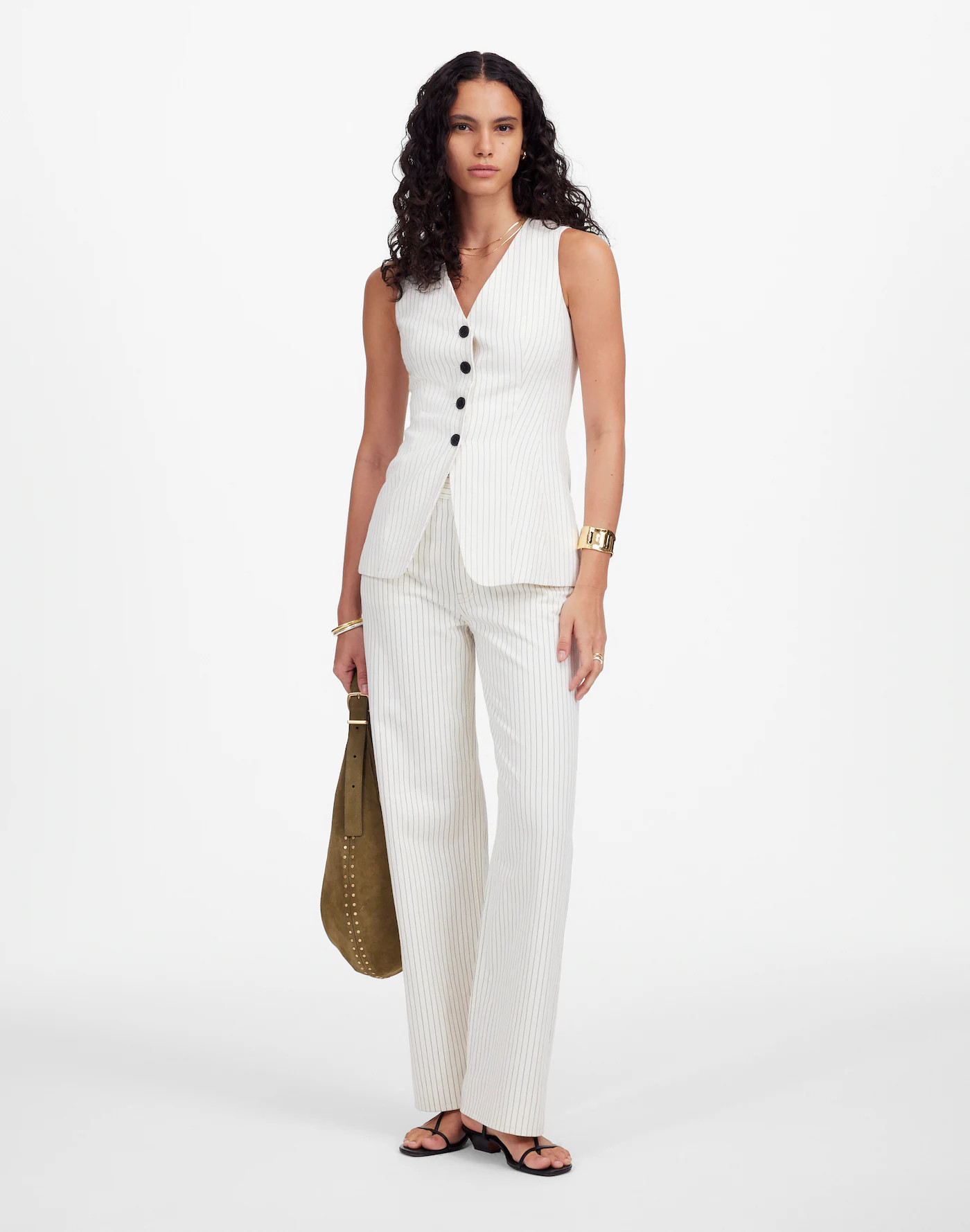 Cutaway Vest in Pinstripe Linen Blend | Madewell