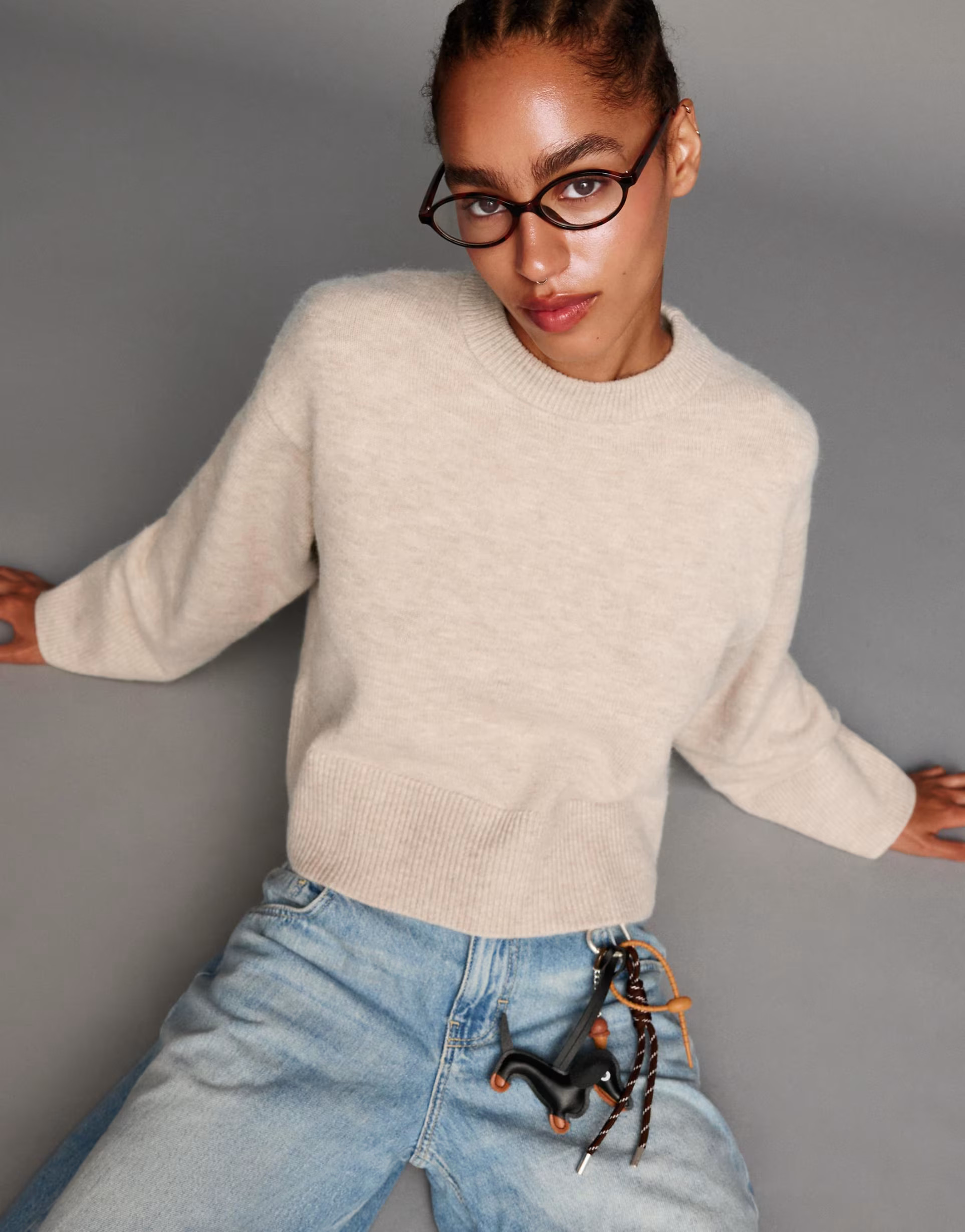 Bershka Oversize sweater with ribbed hem in stone | ASOS (Global)