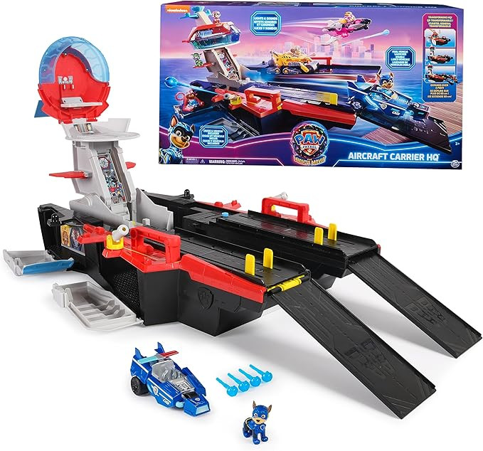 Paw Patrol: The Mighty Movie, Aircraft Carrier HQ, with Chase Action Figure and Mighty Pups Cruis... | Amazon (US)