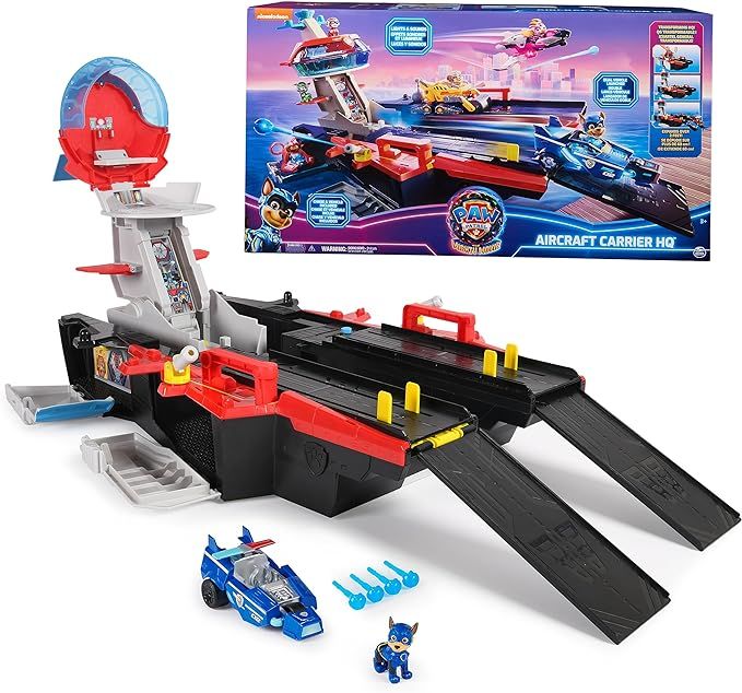 Paw Patrol: The Mighty Movie, Aircraft Carrier HQ, with Chase Action Figure and Mighty Pups Cruis... | Amazon (US)