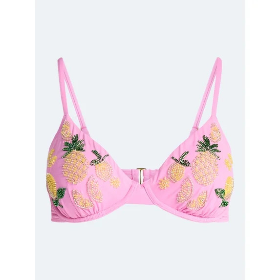 Free Assembly Women's Beaded Demi Underwire Bikini Top, Sizes XS-XL | Walmart (US)