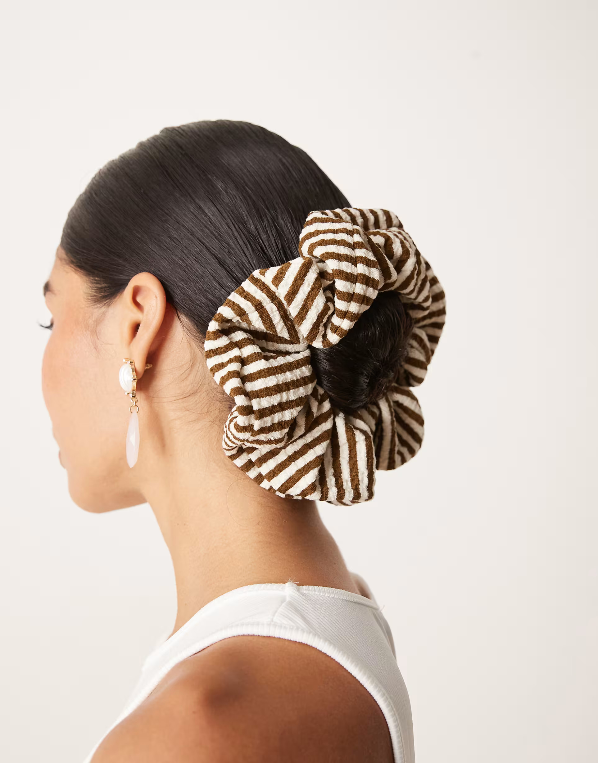 ASOS DESIGN striped soft scrunchie in chocolate brown and cream | ASOS (Global)