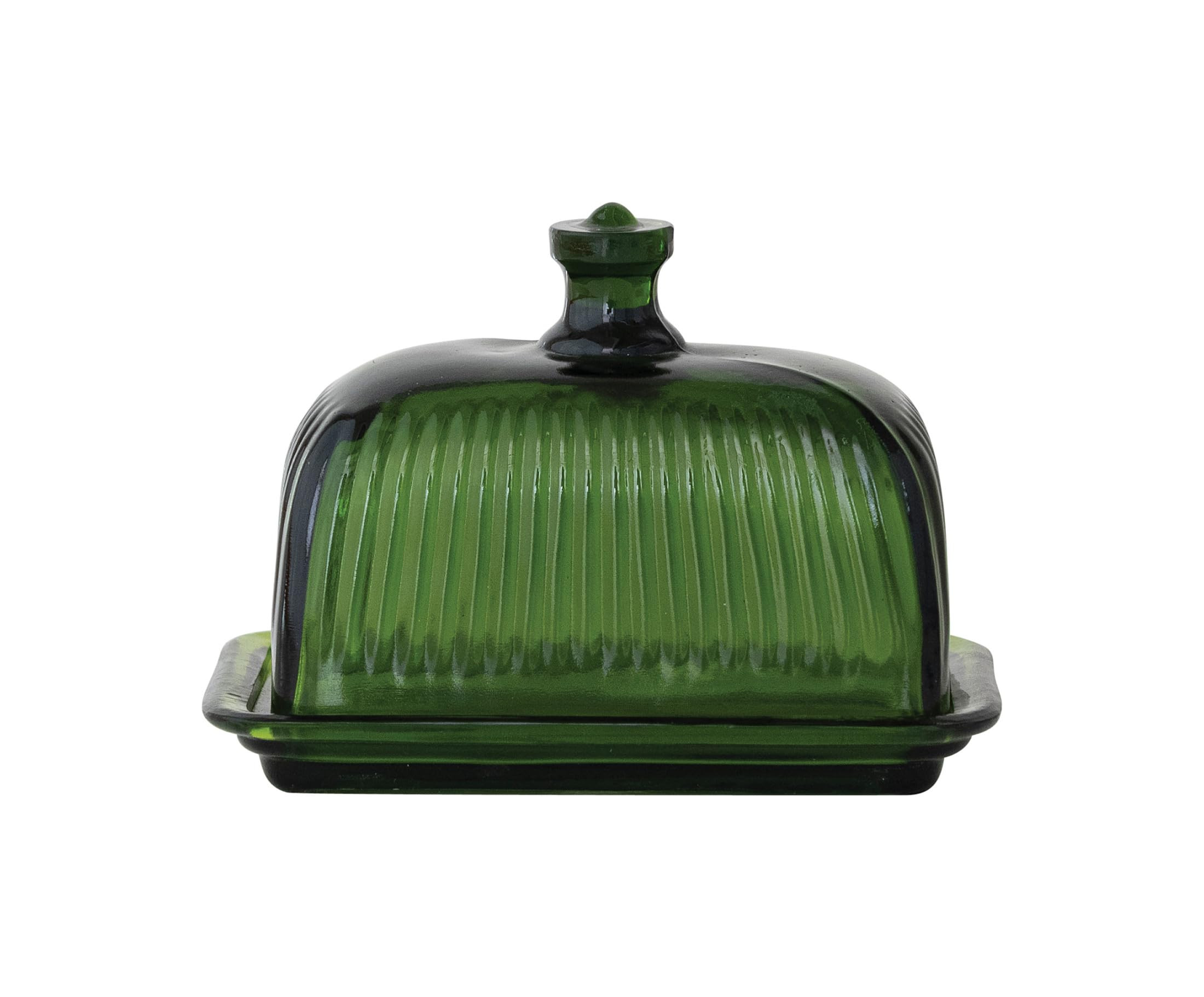 Creative Co-Op Pressed Glass Butter Dish, Green | Amazon (US)