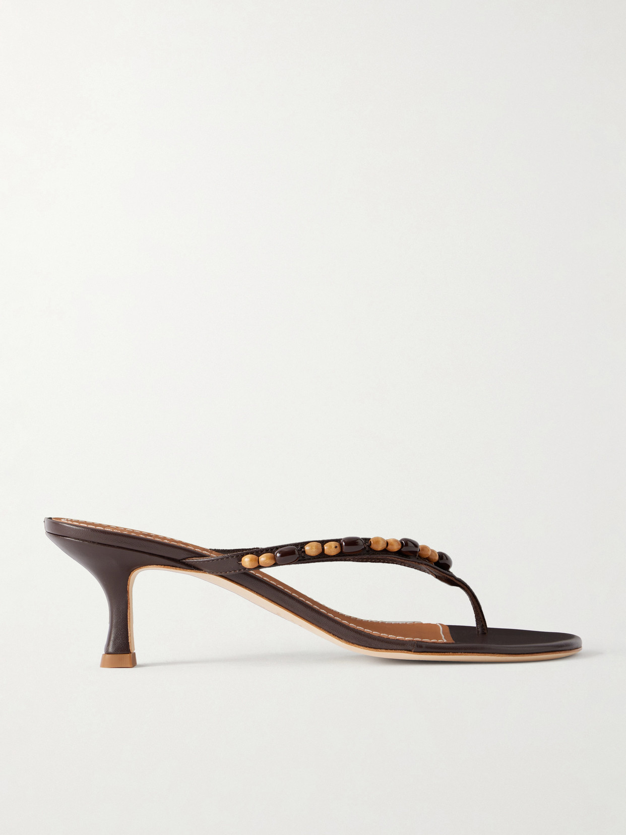 STAUD - Freja Bead-embellished Leather Thong Sandals - Brown | NET-A-PORTER (US)