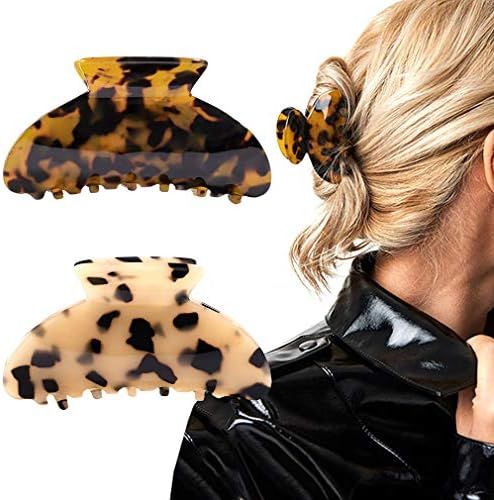 Amazon.com : 2PCS Hair Claw Banana Clips tortoise Barrettes Celluloid French Design Barrettes cel... | Amazon (US)